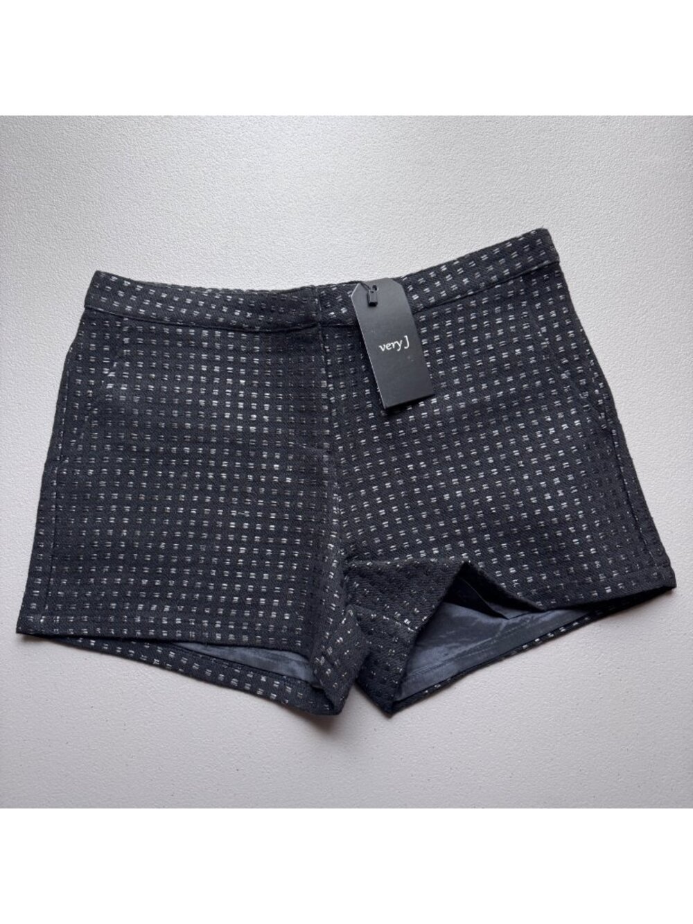 Very J Women Black Metallic Textured Dress Shorts Size M